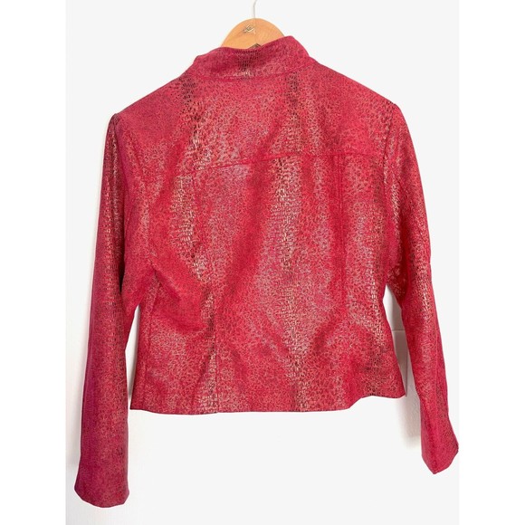 Linear Jacket Women's PM Red Zip Lightweight Blazer Animal Print Metallic - Picture 6 of 7
